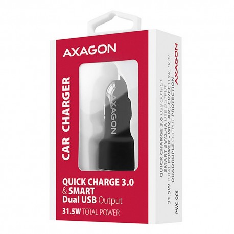 AXAGON PWC-QC5 QC3.0 + 2.4A ładowarka sam., 31.5W