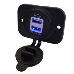 Car charger 2x USB 3.1A blue backlight, for mounting